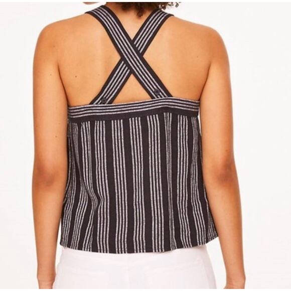 Ann Taylor LOFT Outlet Womens Sz 6 Navy Striped Criss Cross Linen Blend Tank NWT - Picture 2 of 9